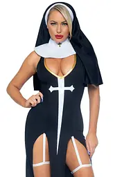 Костюм монашки-грішниці Leg Avenue Sultry Sinner S, сукня, головний убір, комір - мініатюра 1