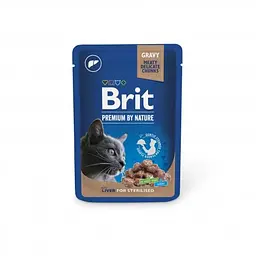 Вологий корм Brit Premium Cat pouch для стерилізованих кішок, печінка, 100 г
