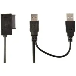 Адаптер Usb Cablexpert, чорний, Usb 2.0 - DVD SATA SlimLine (13-pin) , 50 см, додатковий Usb для живлення (A-USATA-01)