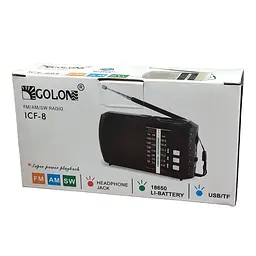 Радіоприймач маленький на акумуляторі чорний FM USB MicroSD Golon ICF-8 18650 - мініатюра 3