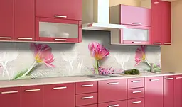 Вініловий кухонний фартух Пухнасті Тюльпани наклейка для кухні Квіти Бежевий 65х250 см Happy Pocket Z181469