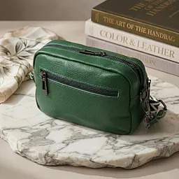 Яскрава жіноча сумка з накладною кишенею з натуральної шкіри Vintage 22639 зелена - мініатюра 4
