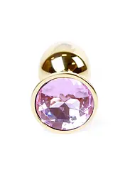 Металева анальна пробка з кристалом Boss Jewellery Gold Plug 7х2.7 см (рожевий) - мініатюра 3
