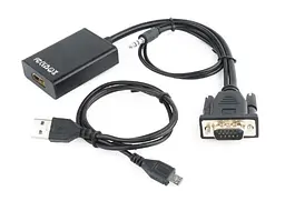 Адаптер VGA (M)-HDMI (F), Cablexpert, Black, 3.5 мм для передачі стереозвуку, USB для живлення (A-VGA-HDMI-01) - мініатюра 3