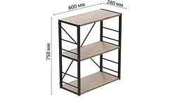 Етажерка 3/60 Ferrum-decor Серії Коннект 73x60x28 чорний ДСП Дуб Сан-Марино 16мм (FRD-104255) - мініатюра 3