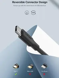 Кабель зарядний Ugreen US287 Type-C 3A 0.25М Black (60114) - мініатюра 6
