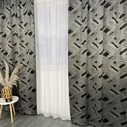 Жакардові штори "геометрія" чорного кольору 2шт. 150х270 з білим шифоновим тюлем 400х270, на тасьмі ALBO pbe0052576 - мініатюра 3