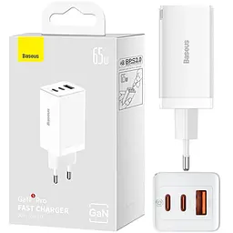 Адаптер блок сетевой Baseus GaN5 Pro Fast Charger 65 W+C to C cable белый - миниатюра 5
