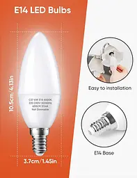 Світлодіодна лампа-свічка Plusluck E14, холодний білий колір, 6000 К, 6 Вт 600Lumens, еквівалент галогенних ламп 60 W - мініатюра 3