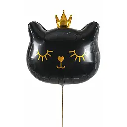 Фольгована кулька JS Balloon "Котик з золотою короною" 10 шт наповнення повітрям або гелієм для тематичних вечірок Чорний