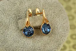 Сережки Xuping Jewelry шпиль з синіми каменями 1,8 см золотисті