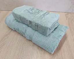 Набір турецьких бамбукових махрових рушників Cestepe 50х90+70х140 Bamboo Cicek Mint - мініатюра 3