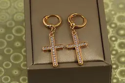 Сережки підвіски Xuping Jewelry хрестики різдвяне сяйво 3,8 см золотисті
