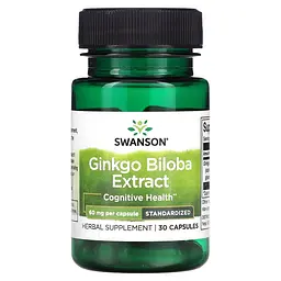 Екстракт листя гінкго білоба Swanson Ginkgo Biloba Extract 60 mg, 30 капсул для підтримки мозку та нервової системи