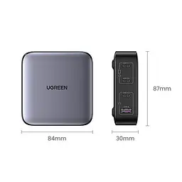 Зарядний пристрій 4xUSB 100W (3хUSB-C+USB-A) Gan Nexode чорний CD328 Ugreen Desktop Fast Charger - мініатюра 4