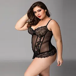 Мереживний корсет JSY «Сексуальна Белла» Plus Size Black, дрібна сітка, гіпюр, чашки з кісточками - мініатюра 3