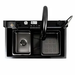 Кухонна мийка CM 75x46C PVD чорна Platinum Handmade Водоспад (декор), Decor - мініатюра 7