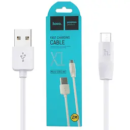Кабель для зарядки телефону HOCO X1 Micro-USB 2m, білий, силіконовий шнур 2.4А