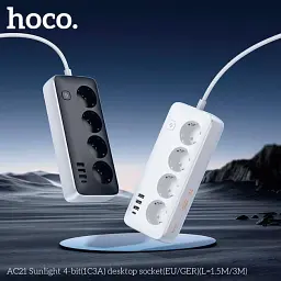 Мережевий подовжувач Hoco AC21 Sunlight 4-bit (1C3A) Desktop Socker Black - мініатюра 4