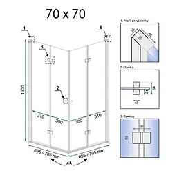 Душова кабіна Rea Fold N2 70x70 chrome REA-K7444 + REA-K7444, Хром, Універсальна, прозорий, хром - мініатюра 6