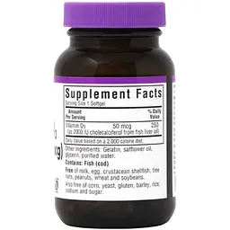 Вітамін D3 Bluebonnet Nutrition 2000IU 50 мкг 100 желатинових капсул - мініатюра 2