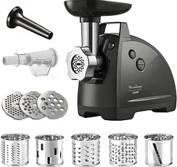 Tefal М'ясорубка HVB Plus, 2000Вт, 2.6кг/хв, 3 решітки, насадка для ковбас, кеббе, томатів, 5 терок, пластик/метал, чорний