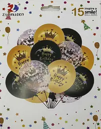 Набір повітряних куль Happy Birthday рожеві-золоті-чорні 15 шт.