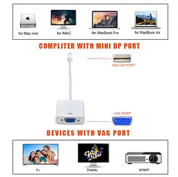 Перехідник-конвертер mini Display Port (тато) на VGA (мама) 30 cm, 4K/2K - мініатюра 2