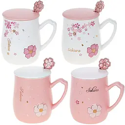 Кружка фарфорова "Sakura" з кришкою та ложкою Bona Ø7.5 см kuh0009793