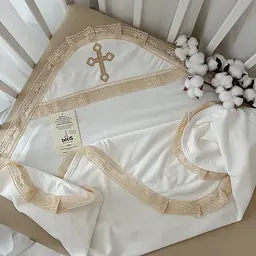 Крижма "Янгол В" велюр, кулір 75*100 см Betis Молочний