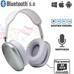 Повнорозмірні бездротові навушники-гарнітура Bluetooth з акумулятором Macaron MP90 з MP3 плеєром/AUX/microSD Срібло - мініатюра 2