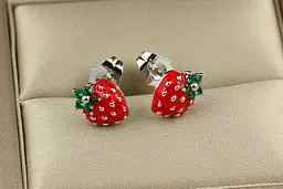 Сережки гвоздик Xuping Jewelry полуничка червона 1 см сріблясті