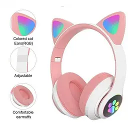 Повнорозмірні навушники бездротові No Brand Cat Headset M23 Bluetooth з RGB підсвічуванням та котячими вушками Pink - мініатюра 7