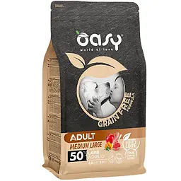 Беззерновий сухий корм Oasy Dog Grain Free Adult Medium/Large для дорослих собак середніх та великих порід ягня з яблуком та гарбузом 2.5 кг