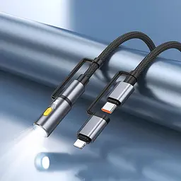 Кабель Hoco All-in-one charging data cable c / iP to C / LED light U138 1.2m, PD27/60W - мініатюра 3