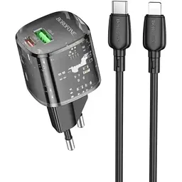 МЗП Borofone BN17 Sunlight PD20W+QC3.0 (1USB-A/1C) + кабель Type-C to Lightning Transparent black