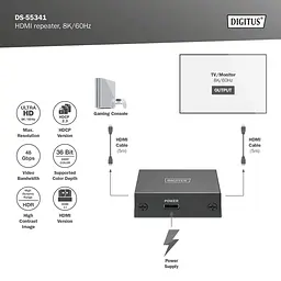 Повторювач Digitus HDMI, 8K/60 Гц (10 м 8K/60 Гц), (13 м 4K/60 Гц) - мініатюра 7