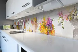 Кухонний фартух Жовтий букет вінілова наклейка ПВХ Крокус квіти Бежевий 60х250 см Happy Pocket Z180875