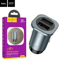 Зарядний пристрій адаптер для авто HOCO NZ4 Wise 24w 2 порти metal grey - мініатюра 2