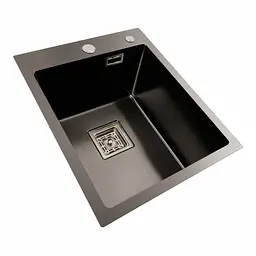 Кухонна мийка Platinum PVD чорна Handmade HSBB (квадратний сифон, 3.0,/1.0) 40x50, Чорний - мініатюра 4