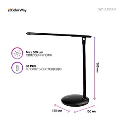 Настільна лампа ColorWay 4W with built-in battery 1800 mAh USB in/out 5V*1A, black (CW-DL02B-B) - мініатюра 4