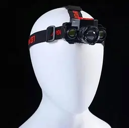 Ліхтар налобний акумуляторний КХ-1805, з діодом XPE і 2 COB, зум, зарядка USB - мініатюра 5