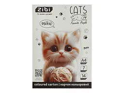 Картон кольоровий ZIBI 14 аркушів CATS&amp;DOGS, А4, 7 кол., 230 г/м2, KIDS Line ZB.1951-22