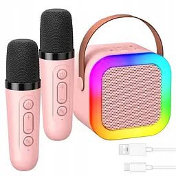 Колонка караоке та 2 мікрофони зі зміною голосу Bluetooth колонка з RGB підсвічуванням UKC K2 рожева