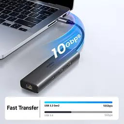 Концентратор Ugreen USB-C to HDMI + 2xUSB 3.2 + USB-C 3.2 + RJ45 + PD CM512 gray (45000) - мініатюра 4