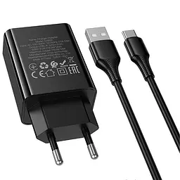 Мережевний зарядний пристрій Hoco CS92A Leader 18W+QC3.0 1USB-A + кабель USB to Type-C Black - мініатюра 7