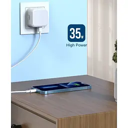 Мережевий зарядний пристрій XO L102 (EU) 35W dual Type-c port fast charger with lightning cable (NB113) - мініатюра 2