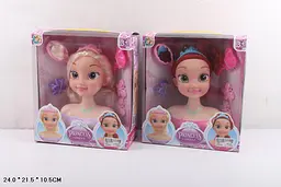 Манекен-голова для укладання волосся Princess + Sweet з аксесуарами (L-88-1) в асортименті