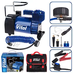 Автомобільний компресор Vitol 150psi 23Amp 50л шланг 5,0м R15-R18 з дефлятором клеми (K-55)