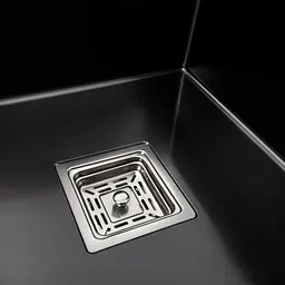 Кухонна мийка чорна Platinum PVD Handmade 65x50 R(квадратний сифон 3,0/1), Чорний - мініатюра 5